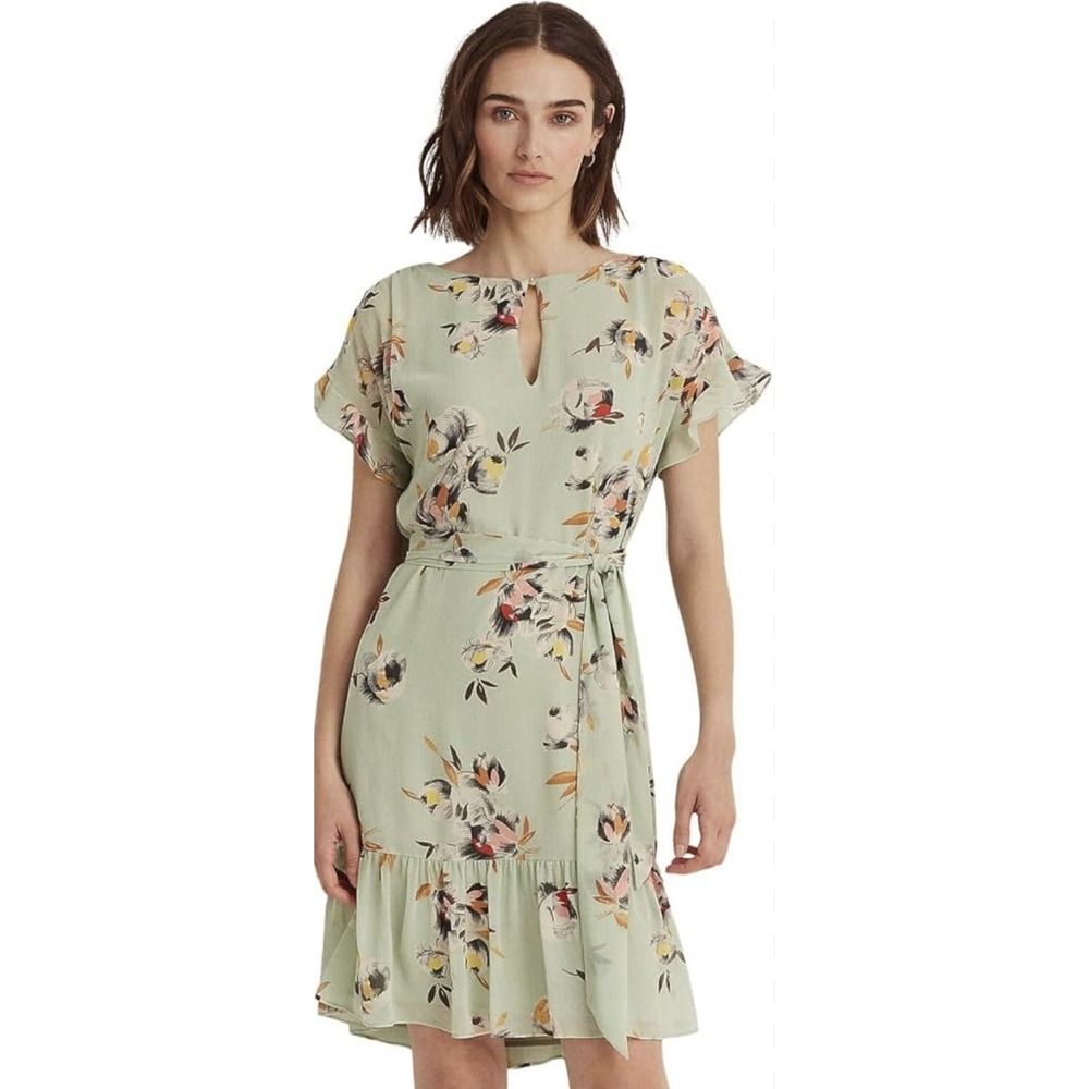 Lauren Ralph Lauren Georgette Dress Floral‎ Ruffle Sz 4 Multicolor Fairy Whimsy